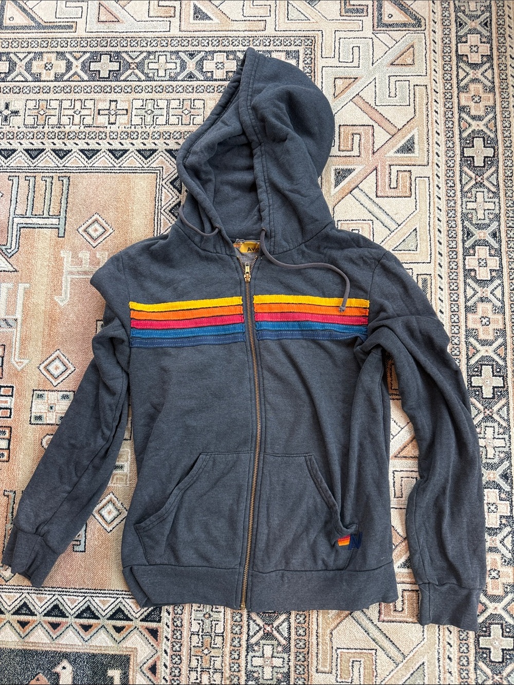 Aviator Nation 5 Stripe Charcoal Zip Hoodie